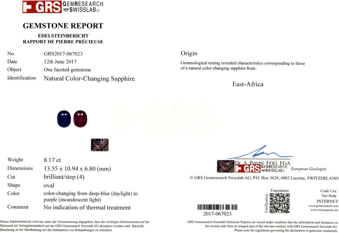 Color Change Sapphire - 8.17 Carat