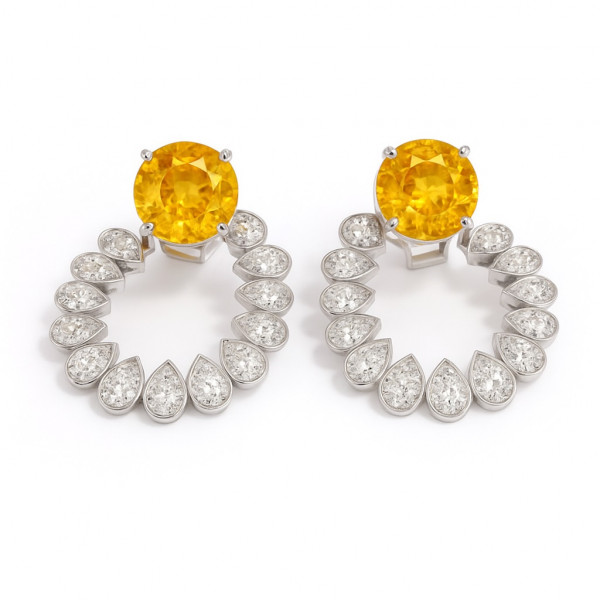 Crescent Divinity Yellow Sapphire Earrings