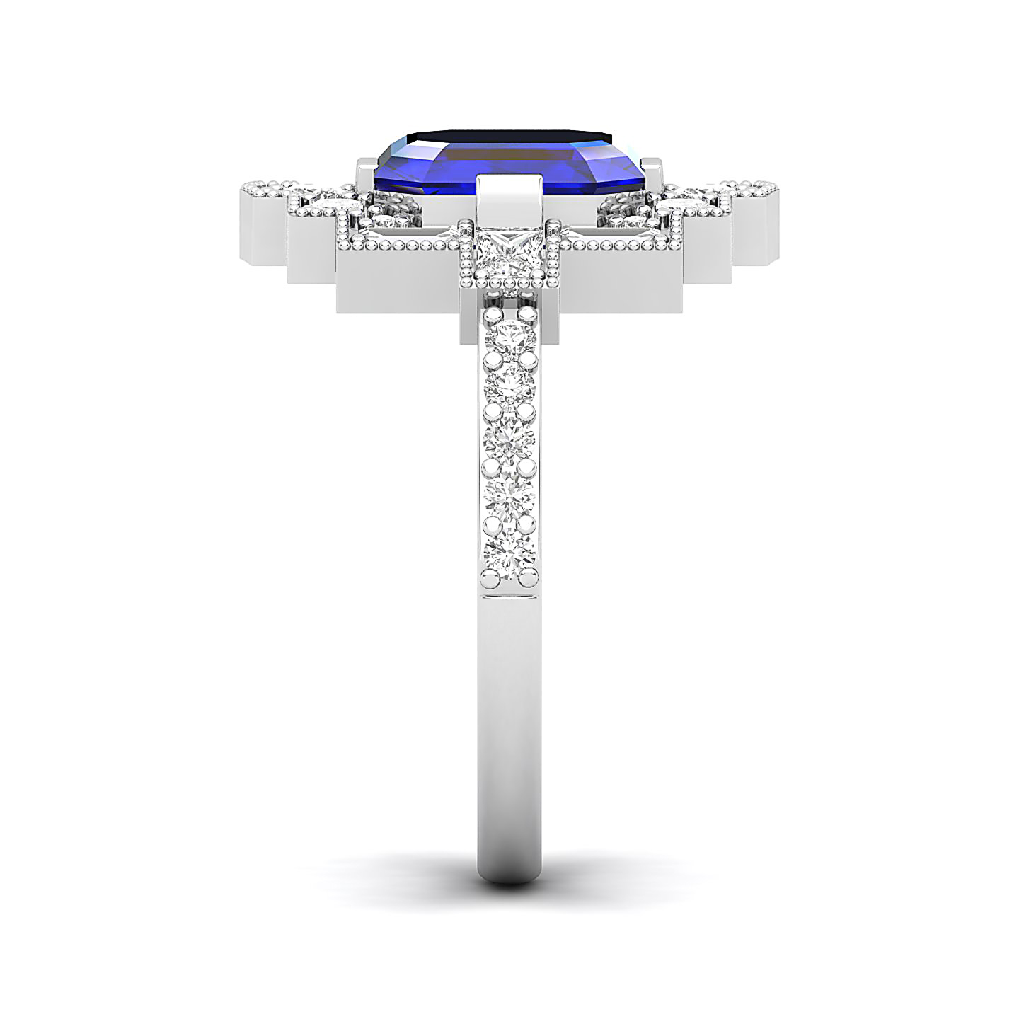 Cultured Art deco Blue Sapphire Ring