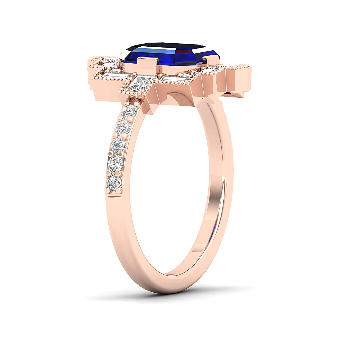 Cultured Art deco Blue Sapphire Ring