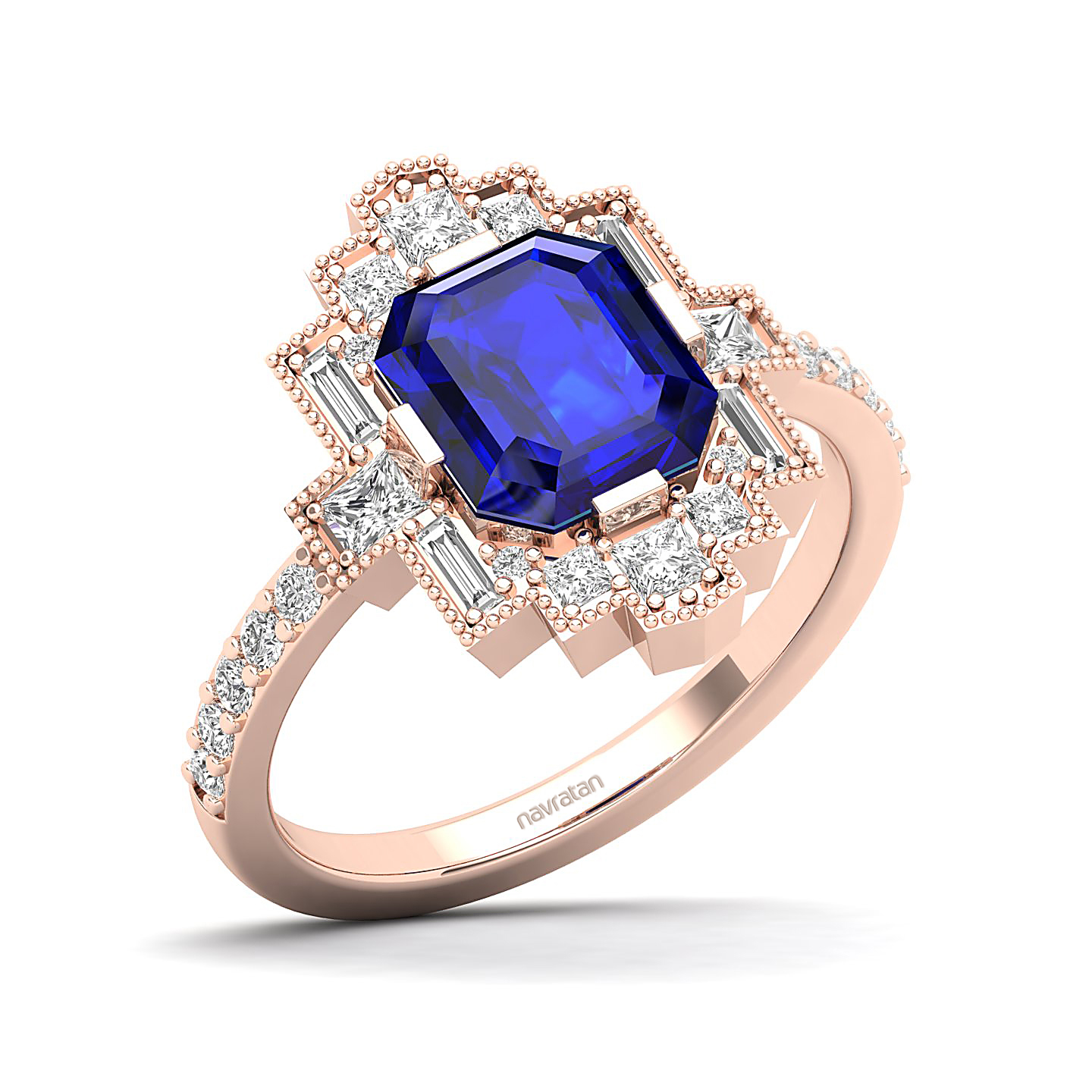 Cultured Art deco Blue Sapphire Ring