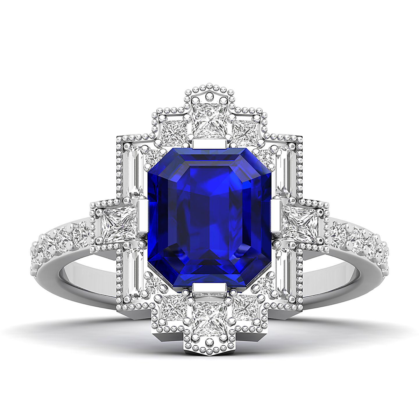 Cultured Art deco Blue Sapphire Ring
