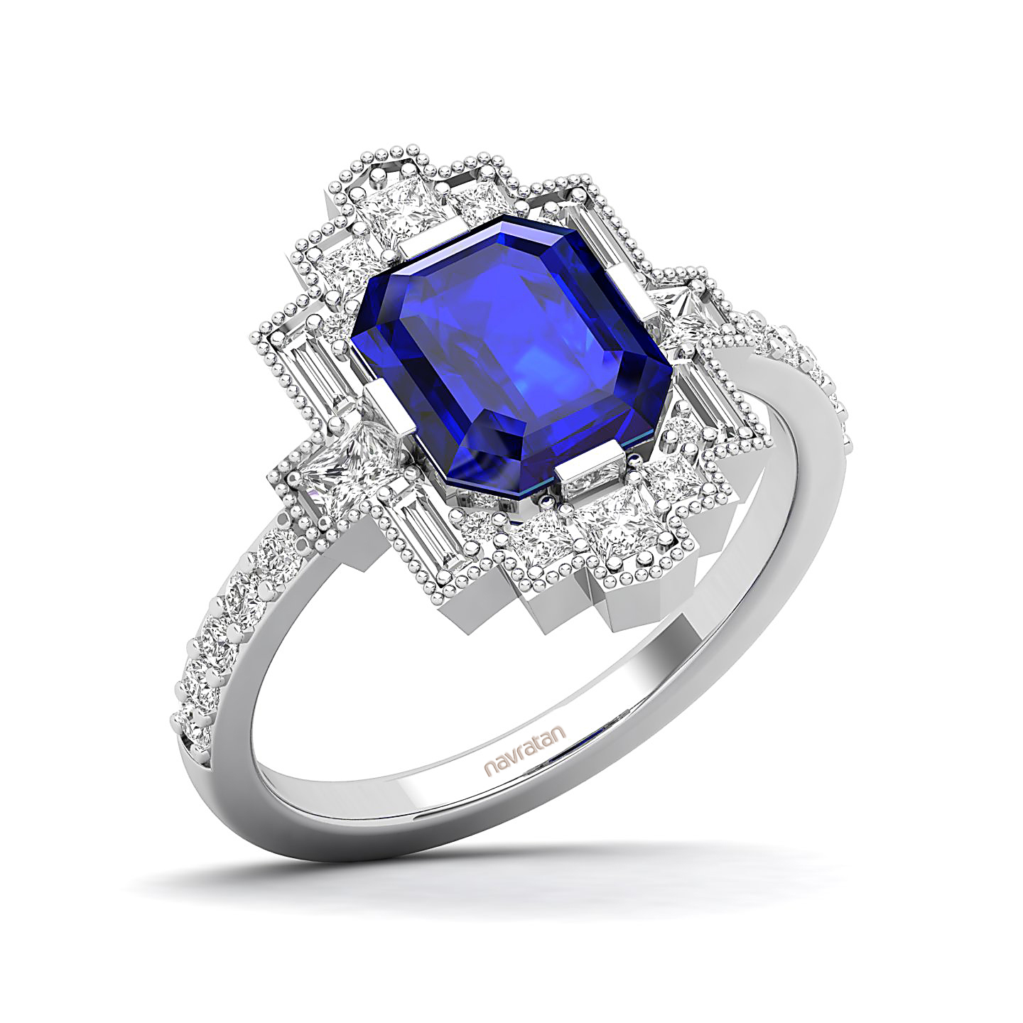 Cultured Art deco Blue Sapphire Ring