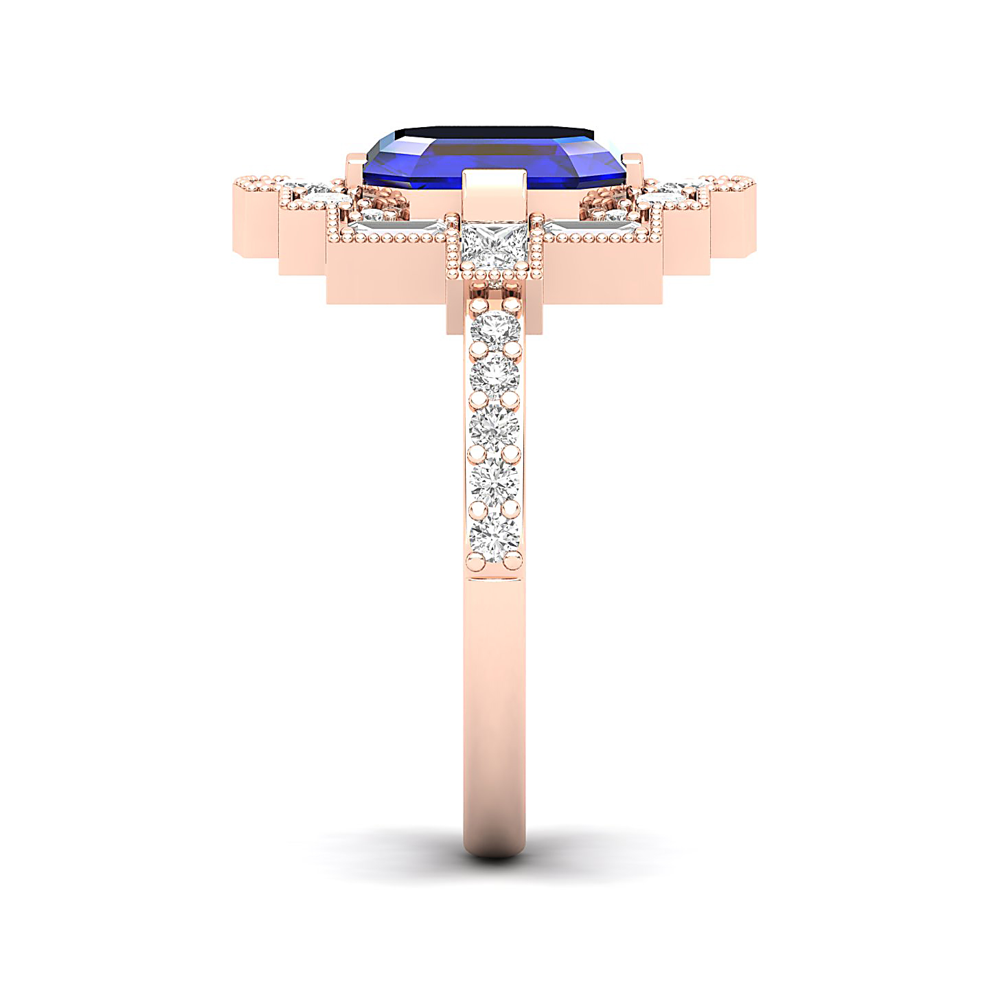 Cultured Art deco Blue Sapphire Ring