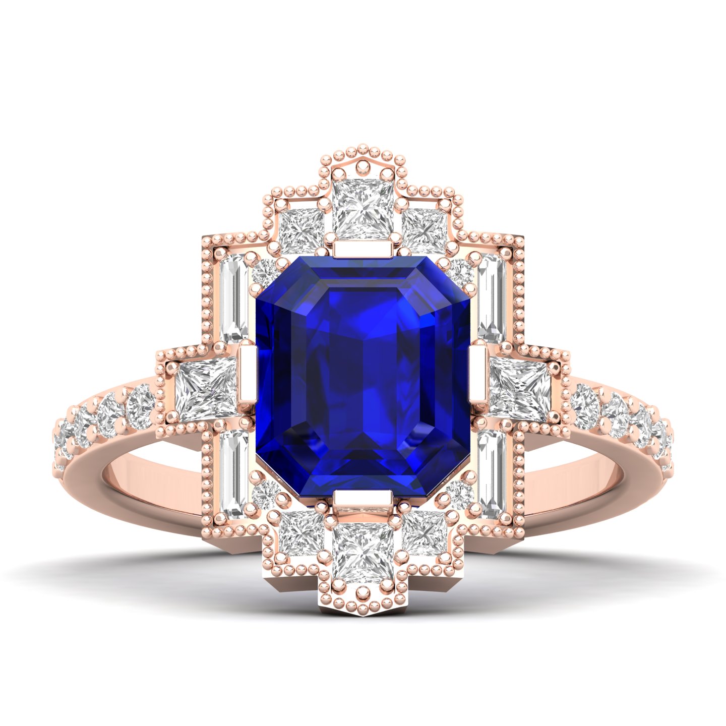 Cultured Art deco Blue Sapphire Ring