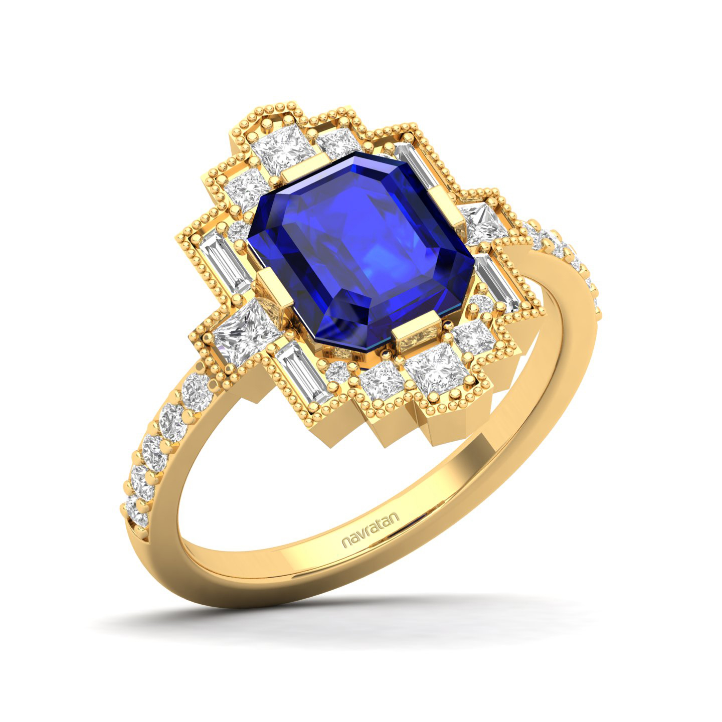 Cultured Art deco Blue Sapphire Ring