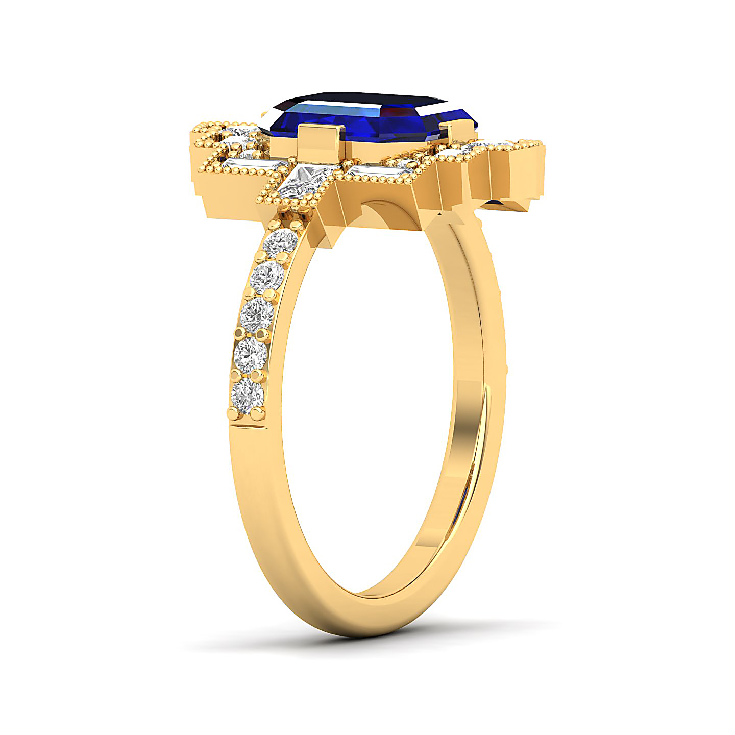 Cultured Art deco Blue Sapphire Ring