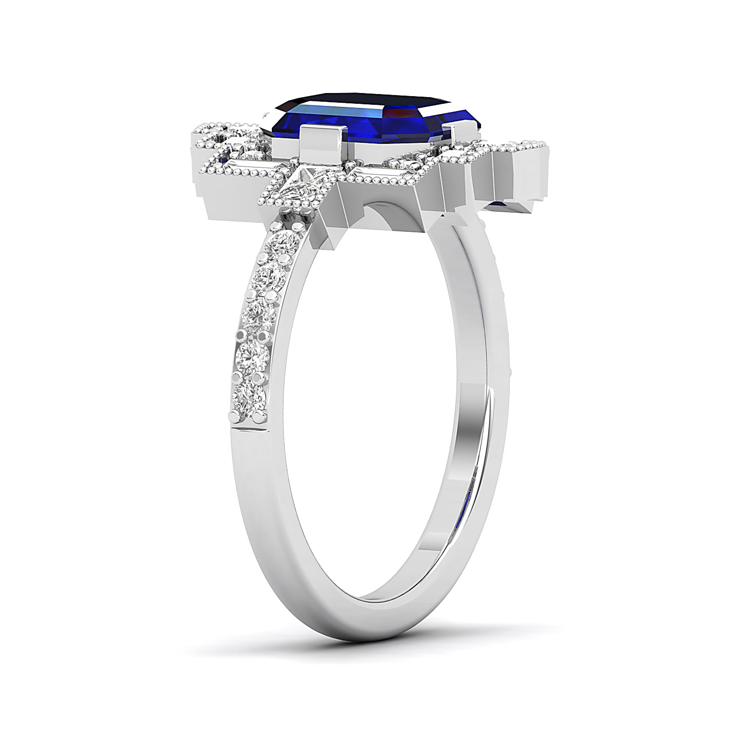 Cultured Art deco Blue Sapphire Ring
