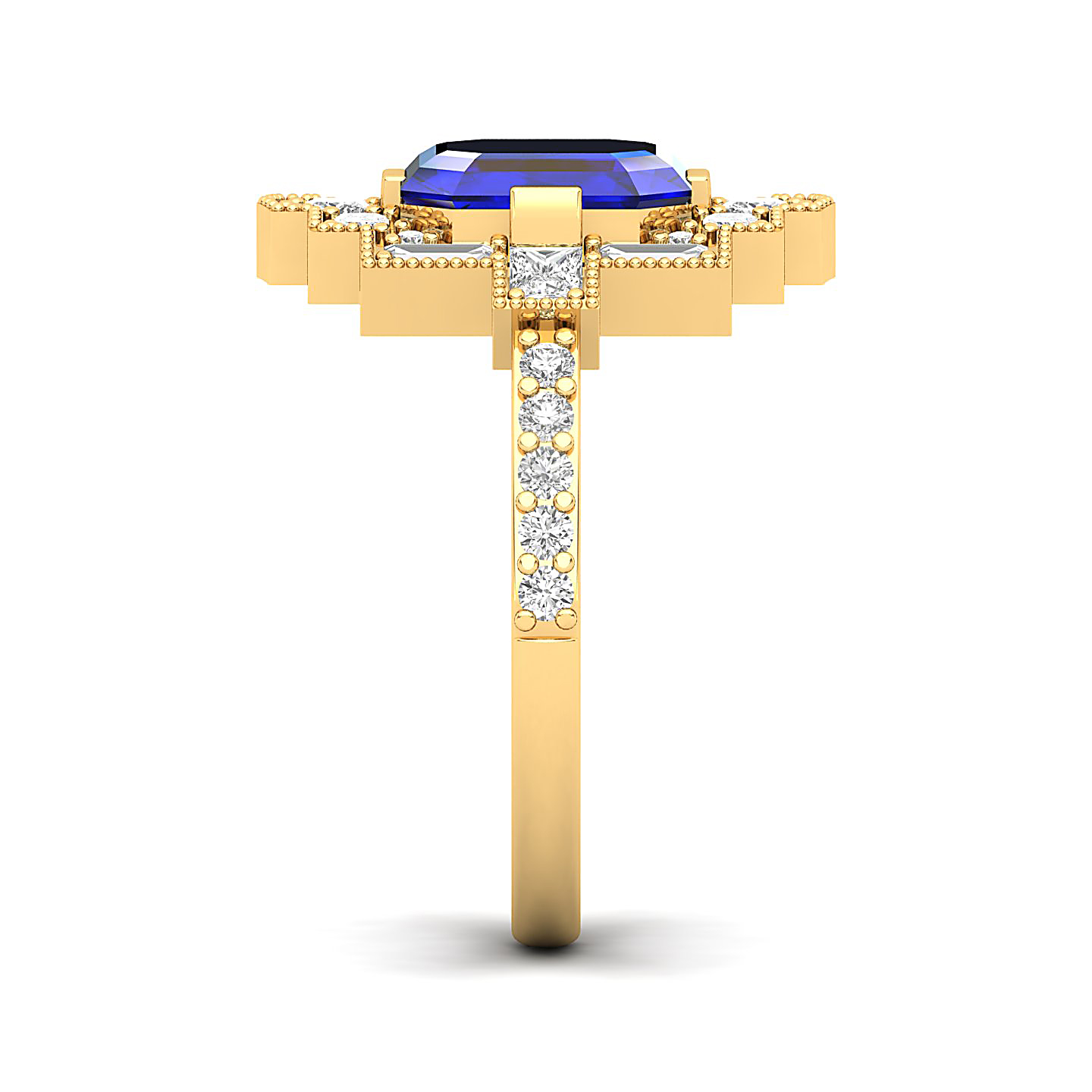Cultured Art deco Blue Sapphire Ring