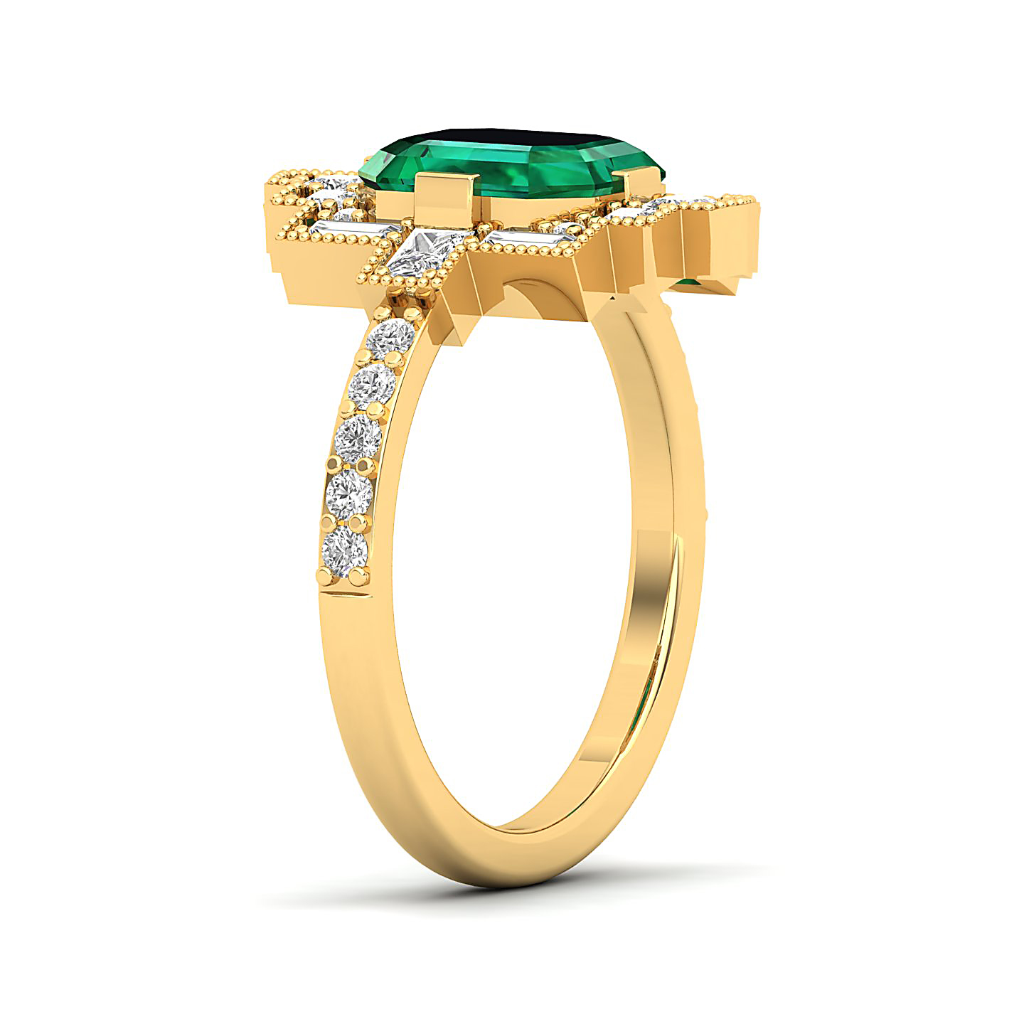 Cultured Art deco Emerald Ring
