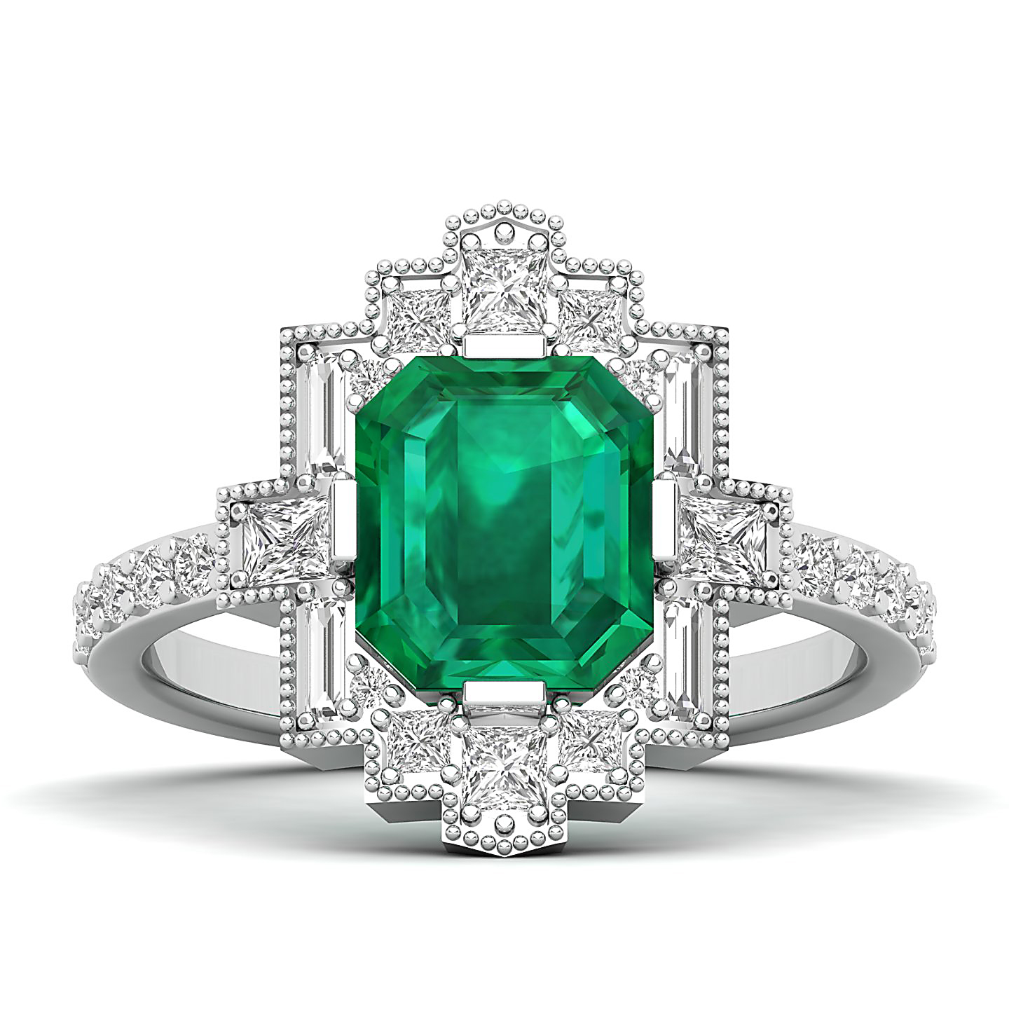 Cultured Art deco Emerald Ring