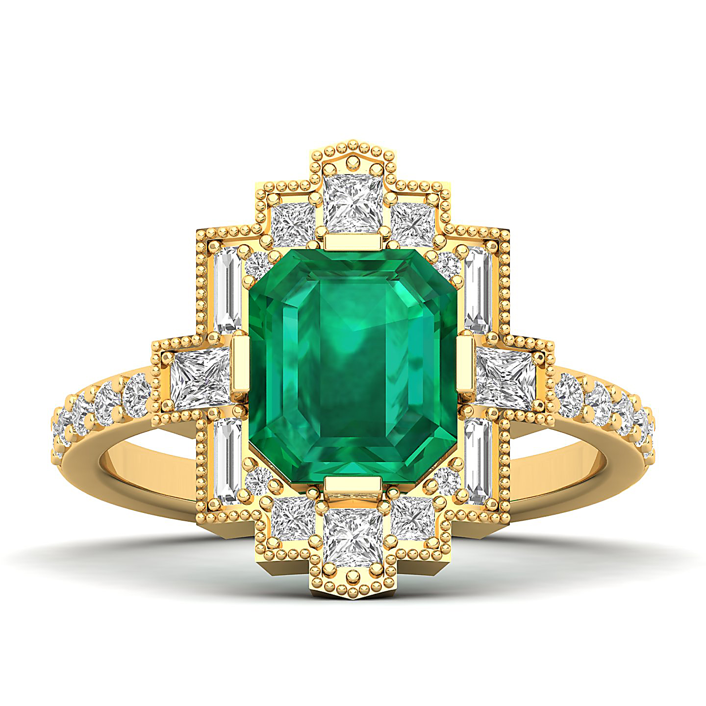 Cultured Art deco Emerald Ring