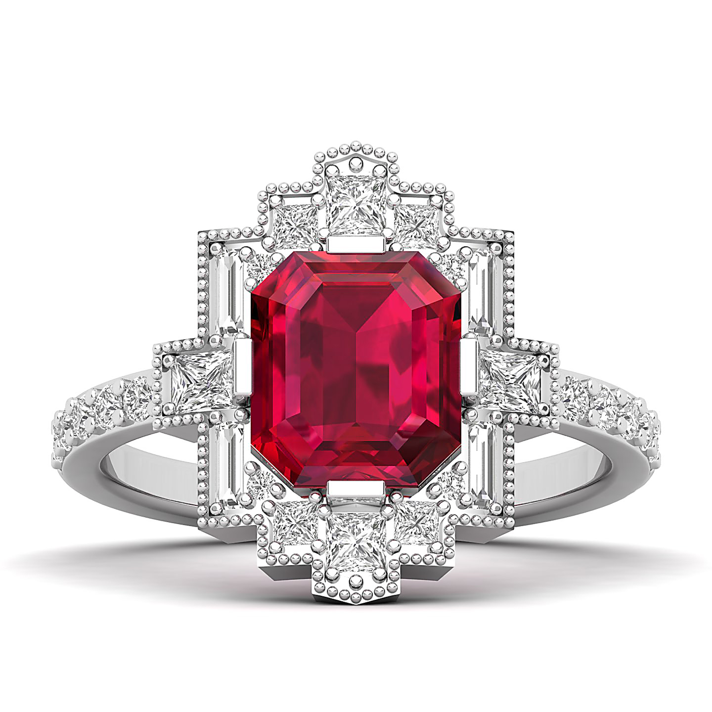 Cultured Art deco Ruby Ring