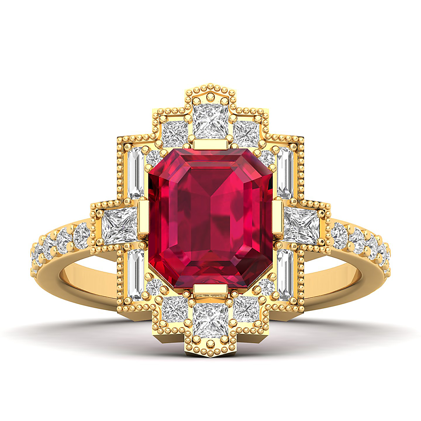 Cultured Art deco Ruby Ring