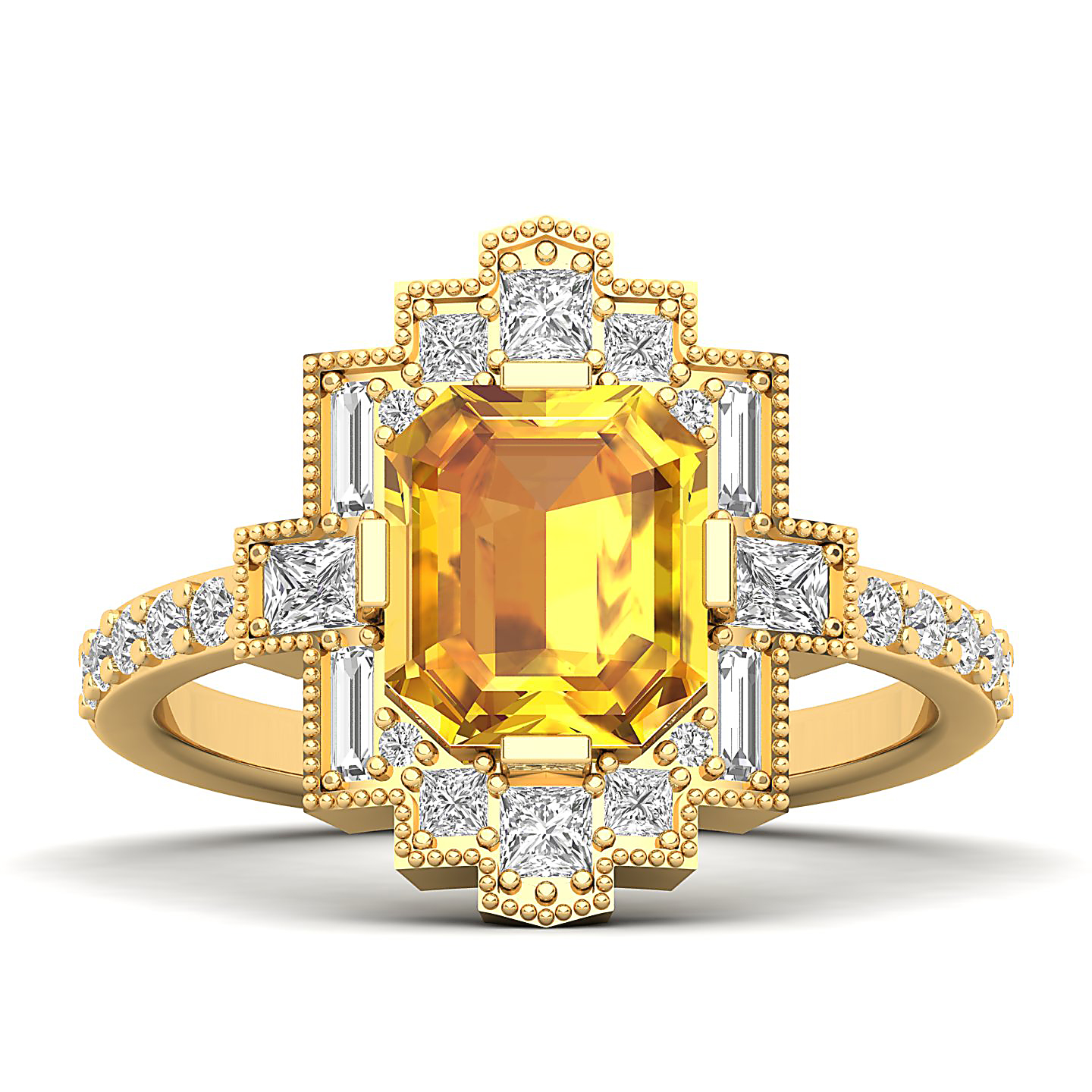 Cultured Art deco Yellow Sapphire Ring