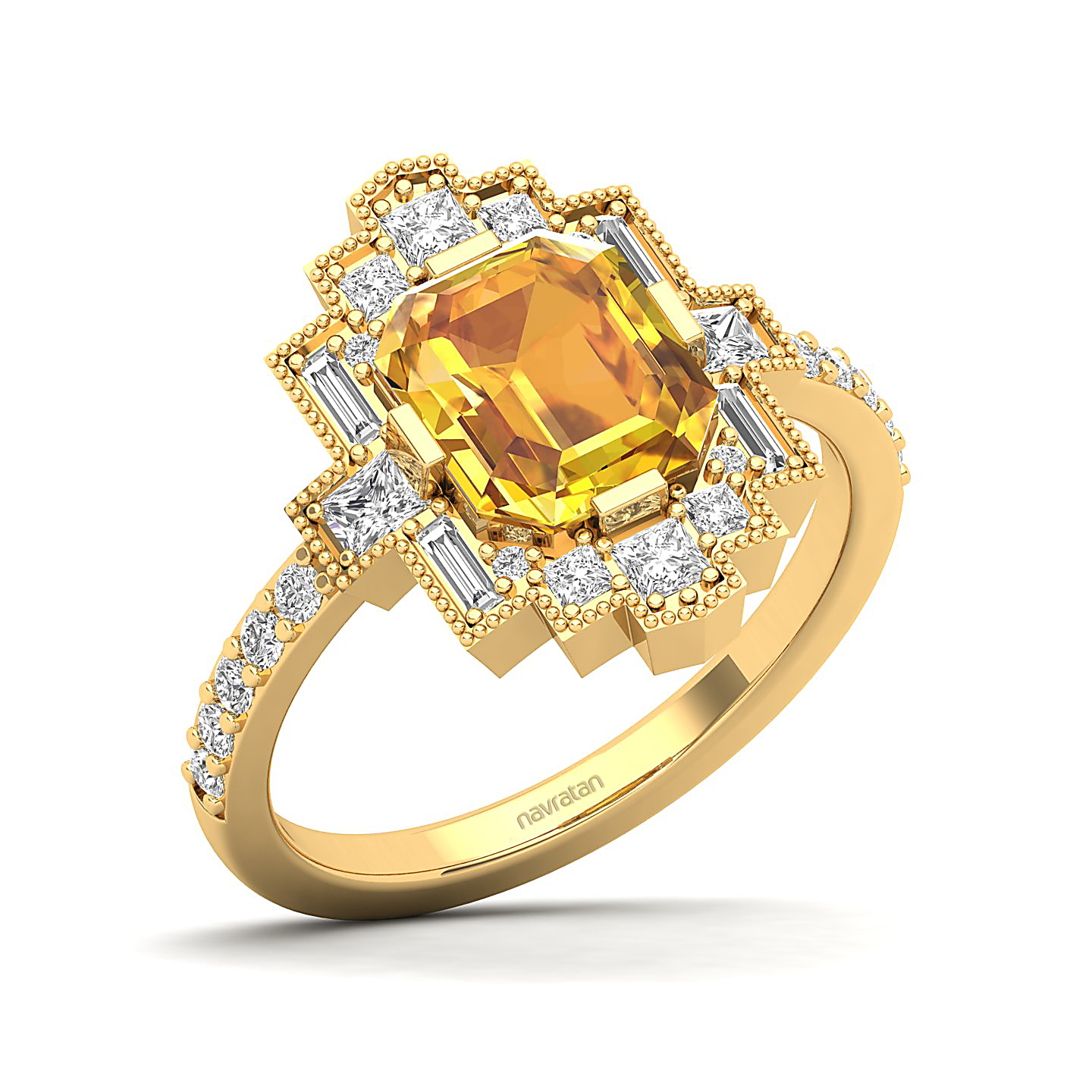 Cultured Art deco Yellow Sapphire Ring