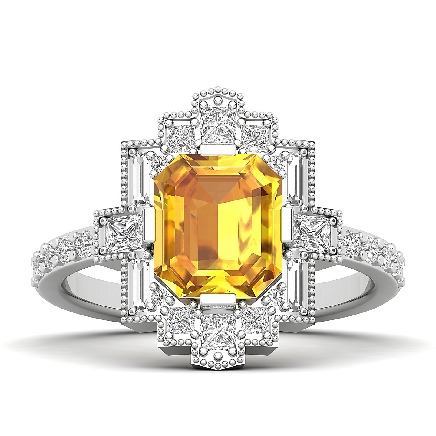 Cultured Art deco Yellow Sapphire Ring