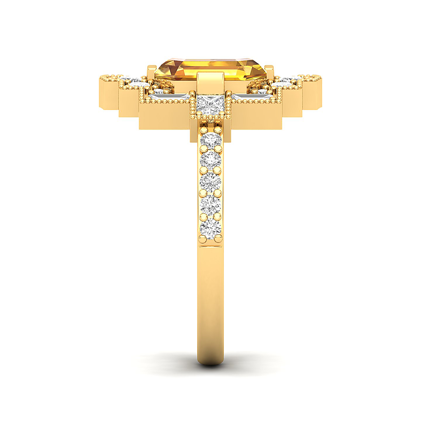 Cultured Art deco Yellow Sapphire Ring