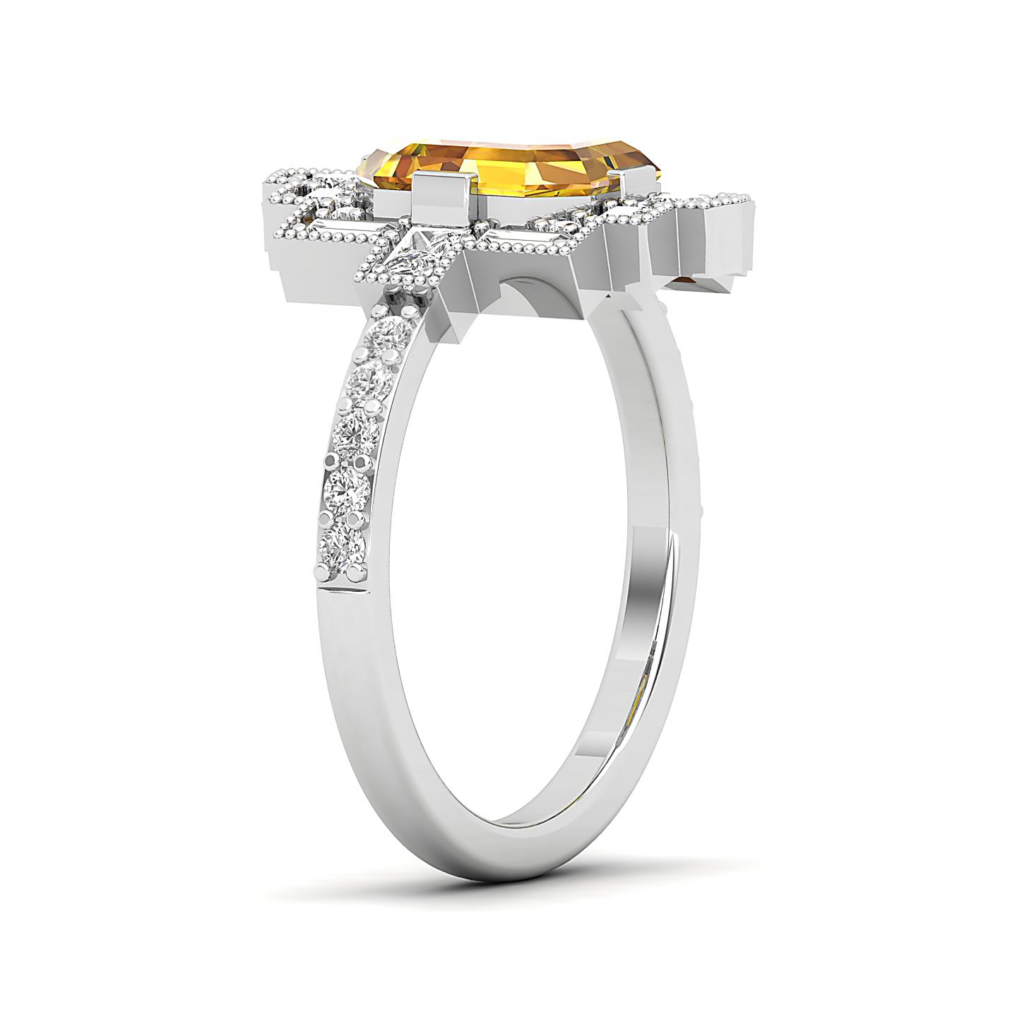 Cultured Art deco Yellow Sapphire Ring