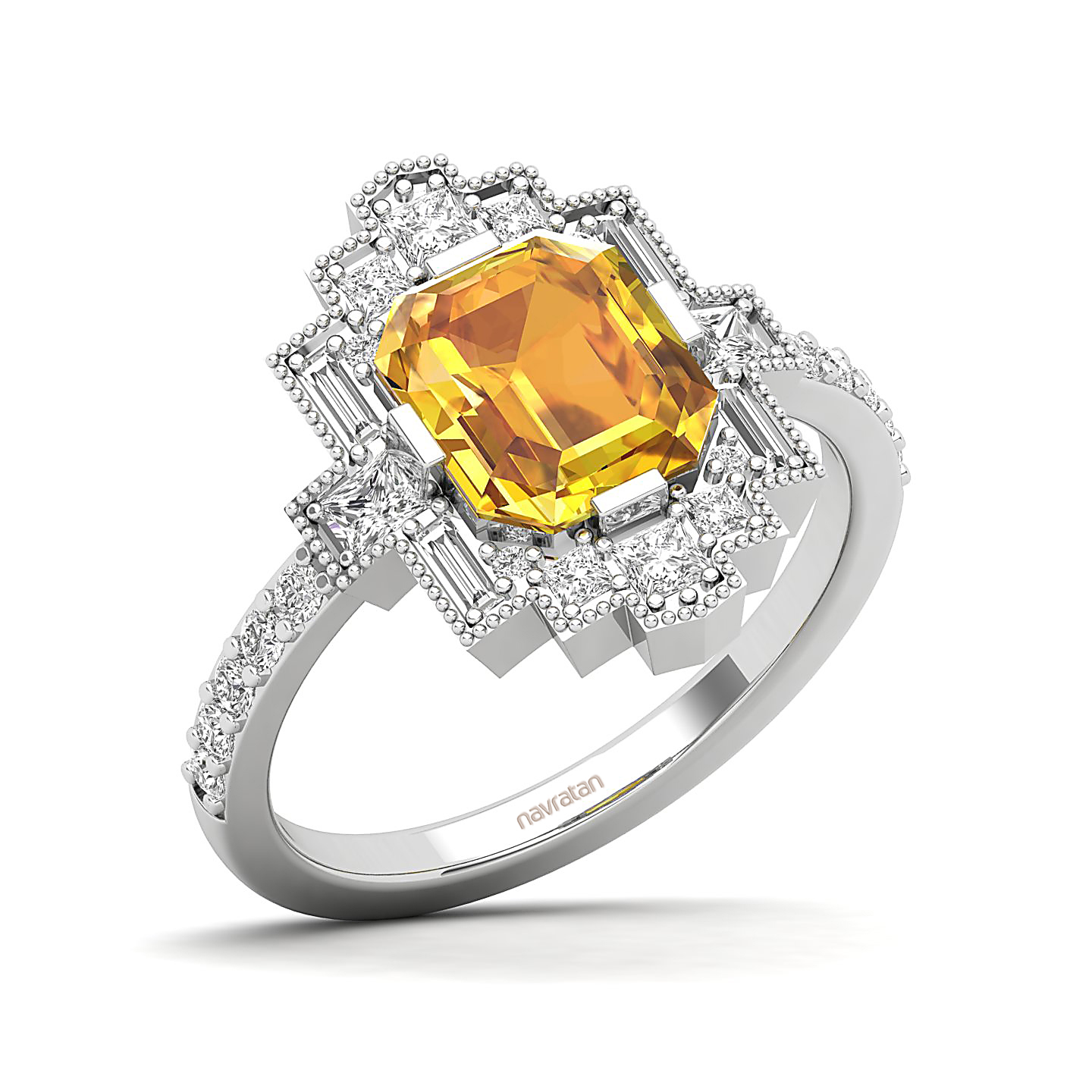 Cultured Art deco Yellow Sapphire Ring