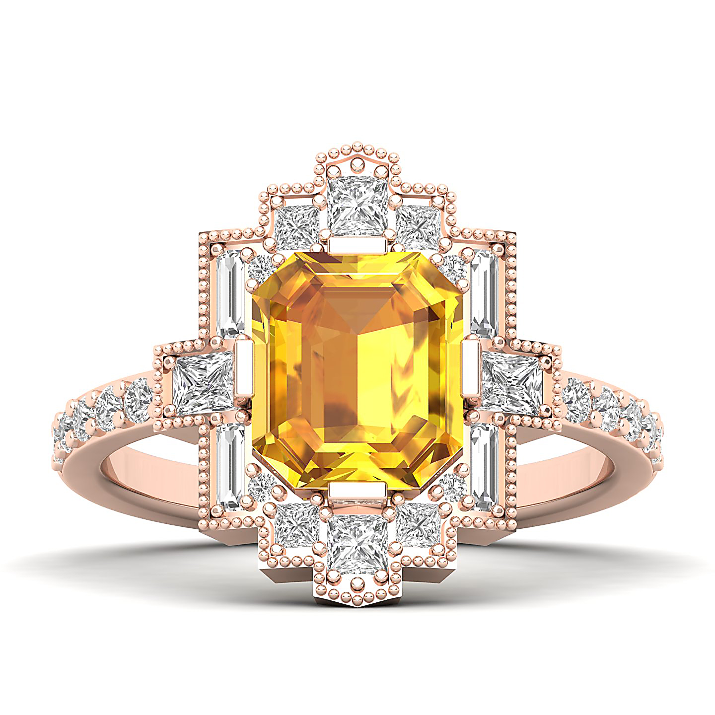 Cultured Art deco Yellow Sapphire Ring