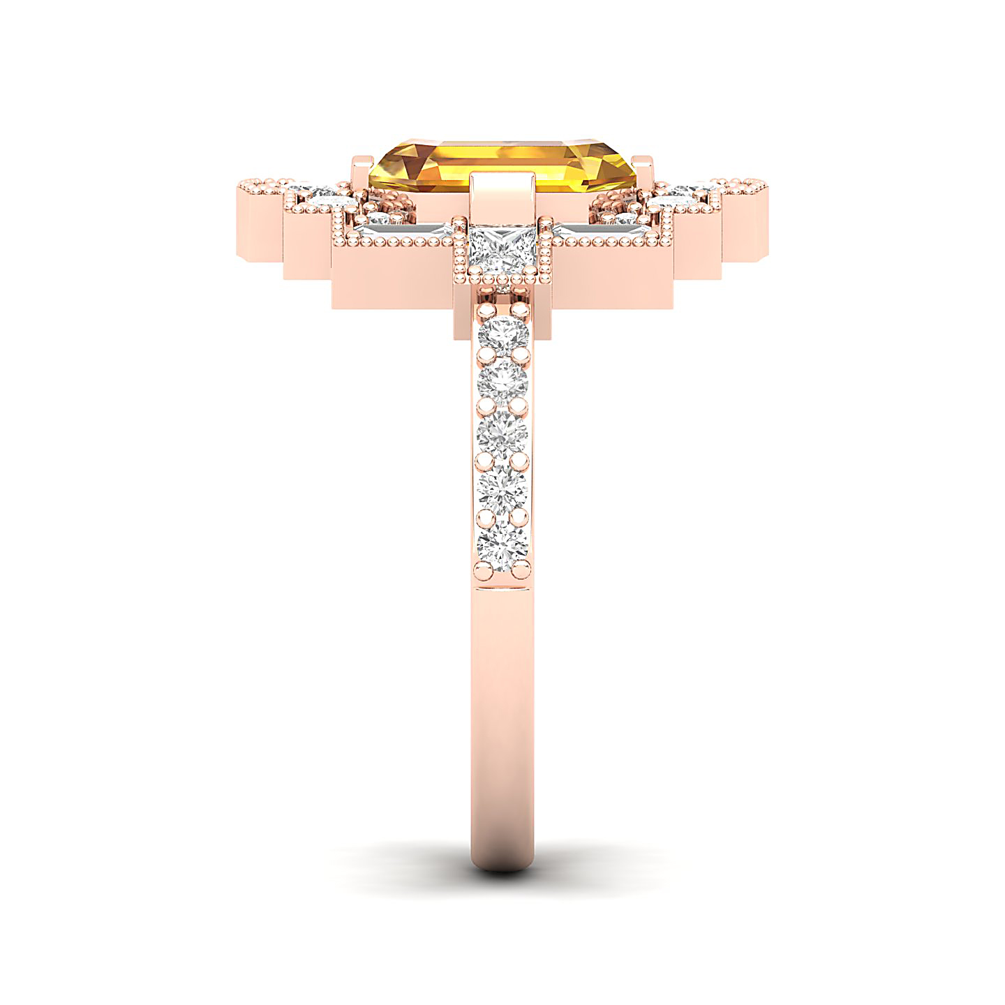 Cultured Art deco Yellow Sapphire Ring