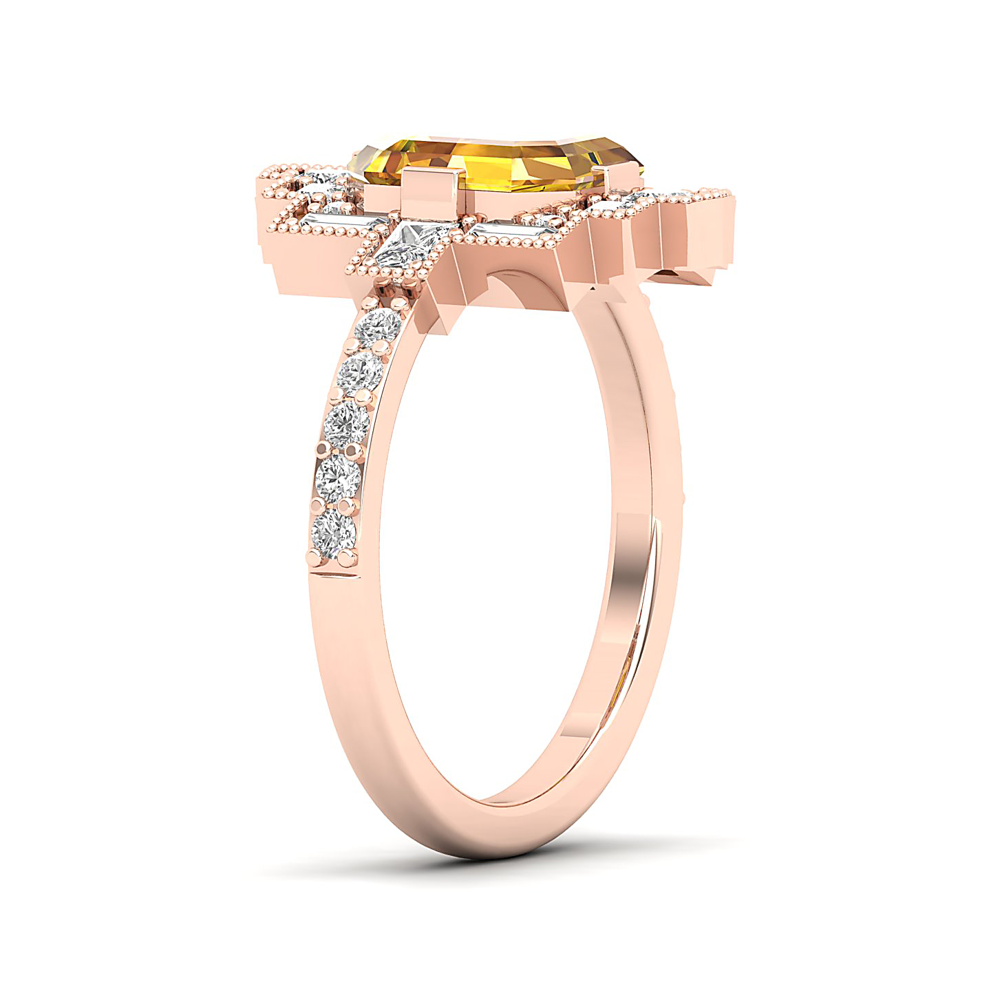 Cultured Art deco Yellow Sapphire Ring