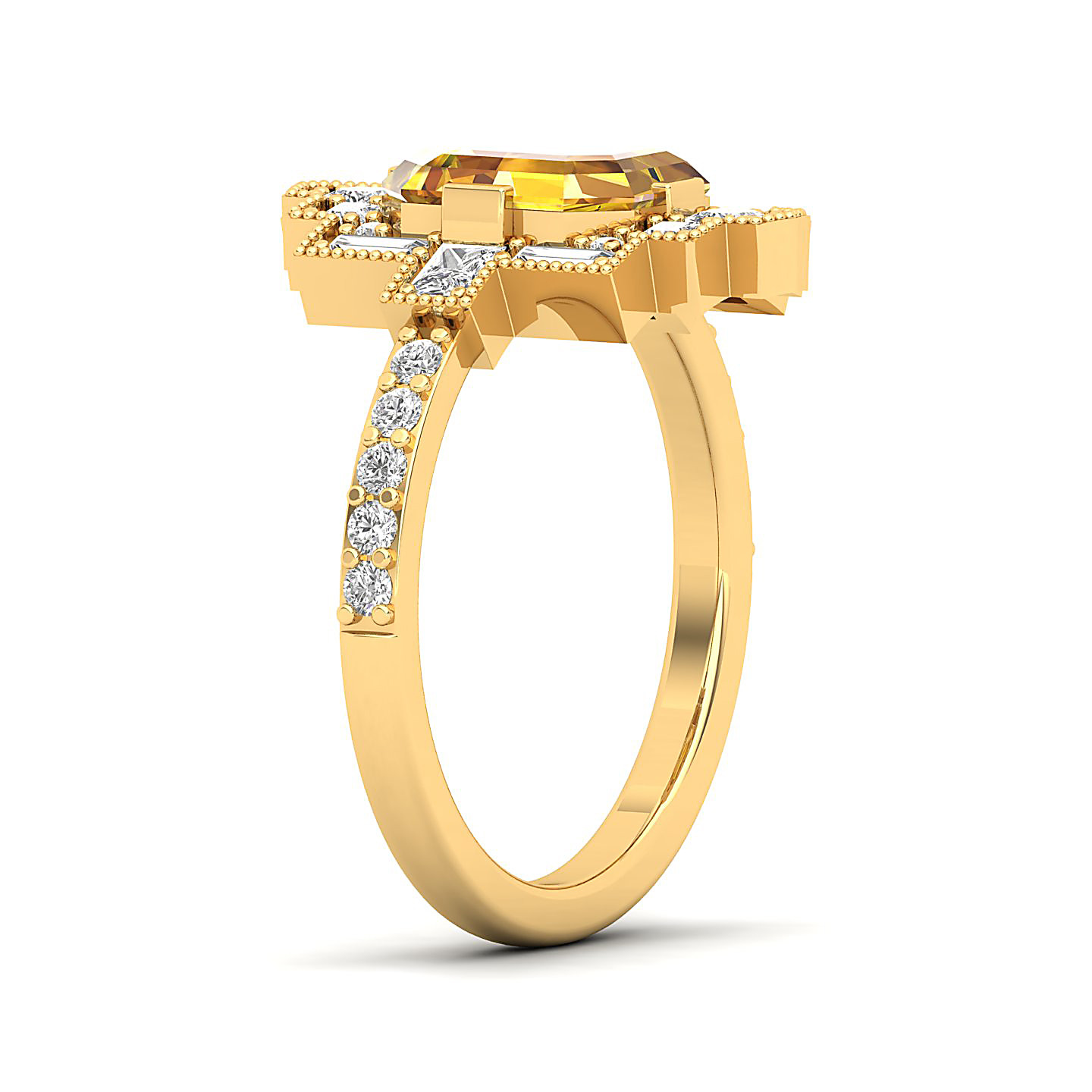 Cultured Art deco Yellow Sapphire Ring