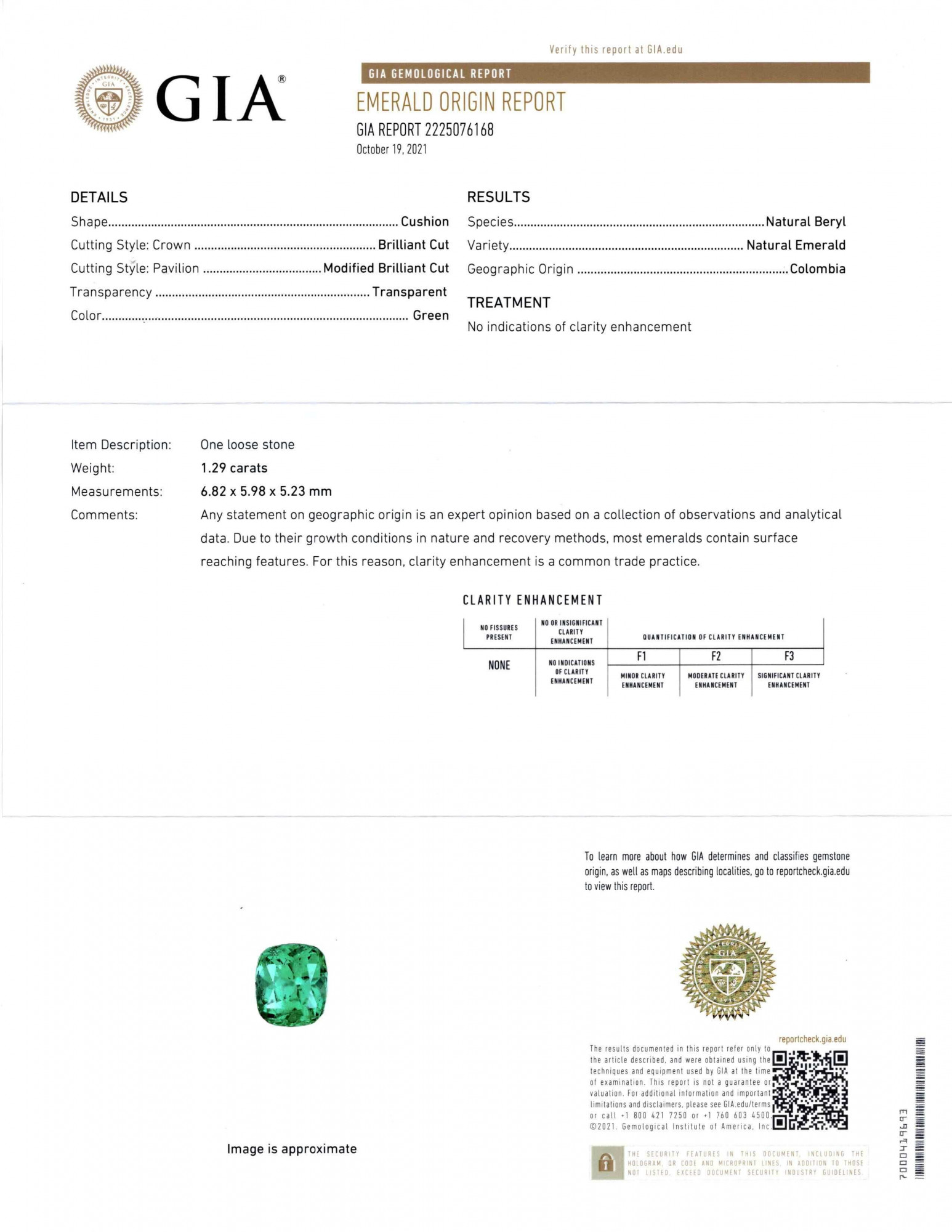 Emerald Colombia - 1.29 Carat