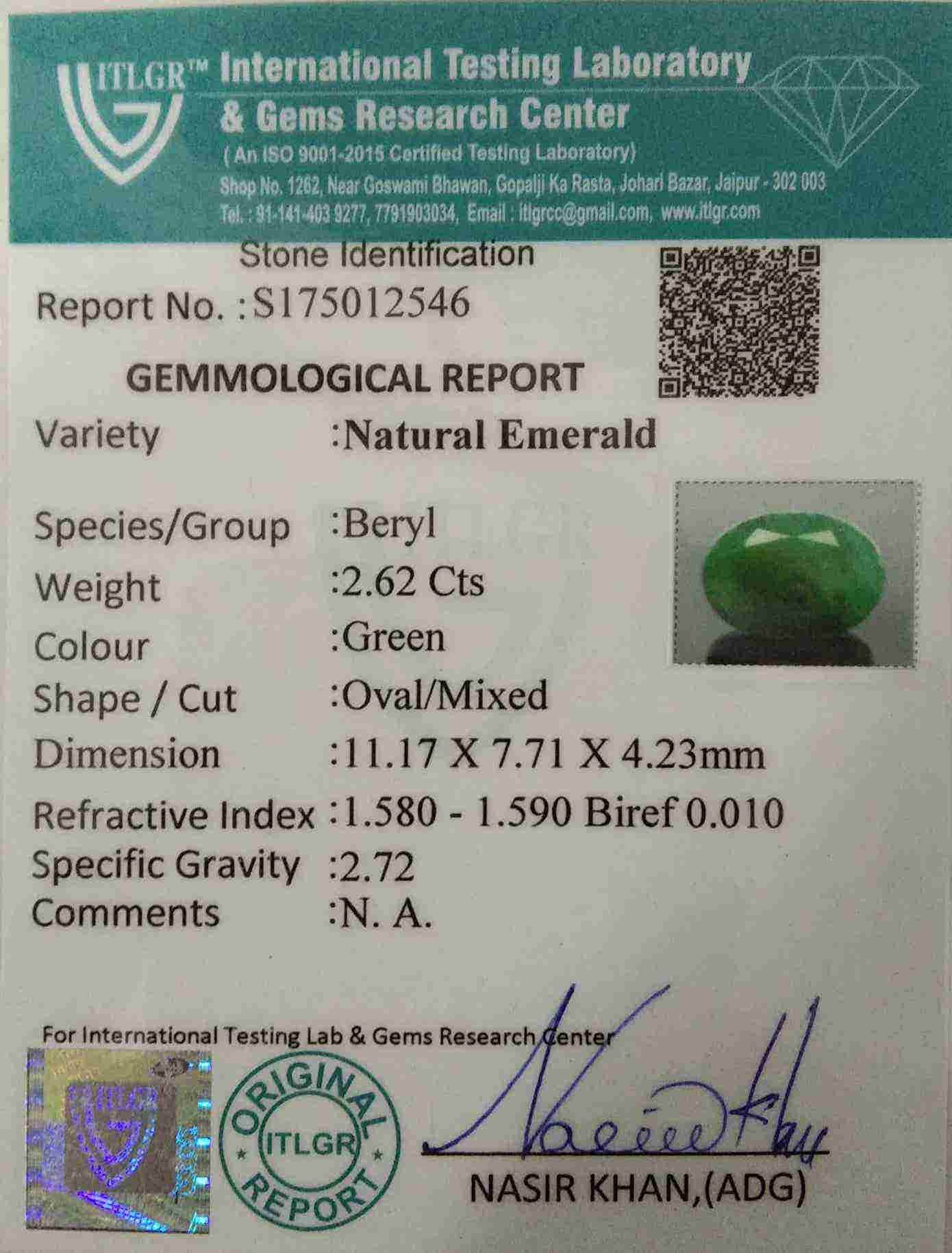 Emerald (Pachu Stone) - 2.62 Carat
