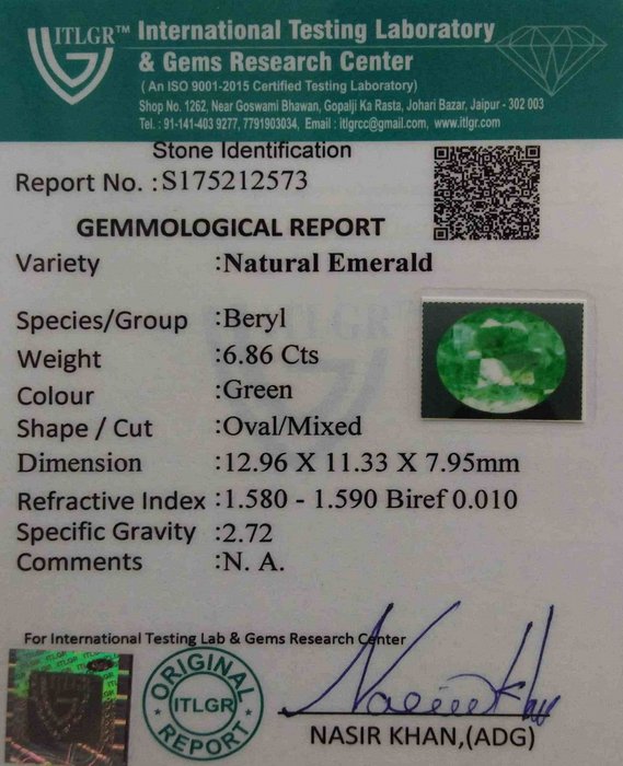 Emerald Colombia - 6.86 Carat