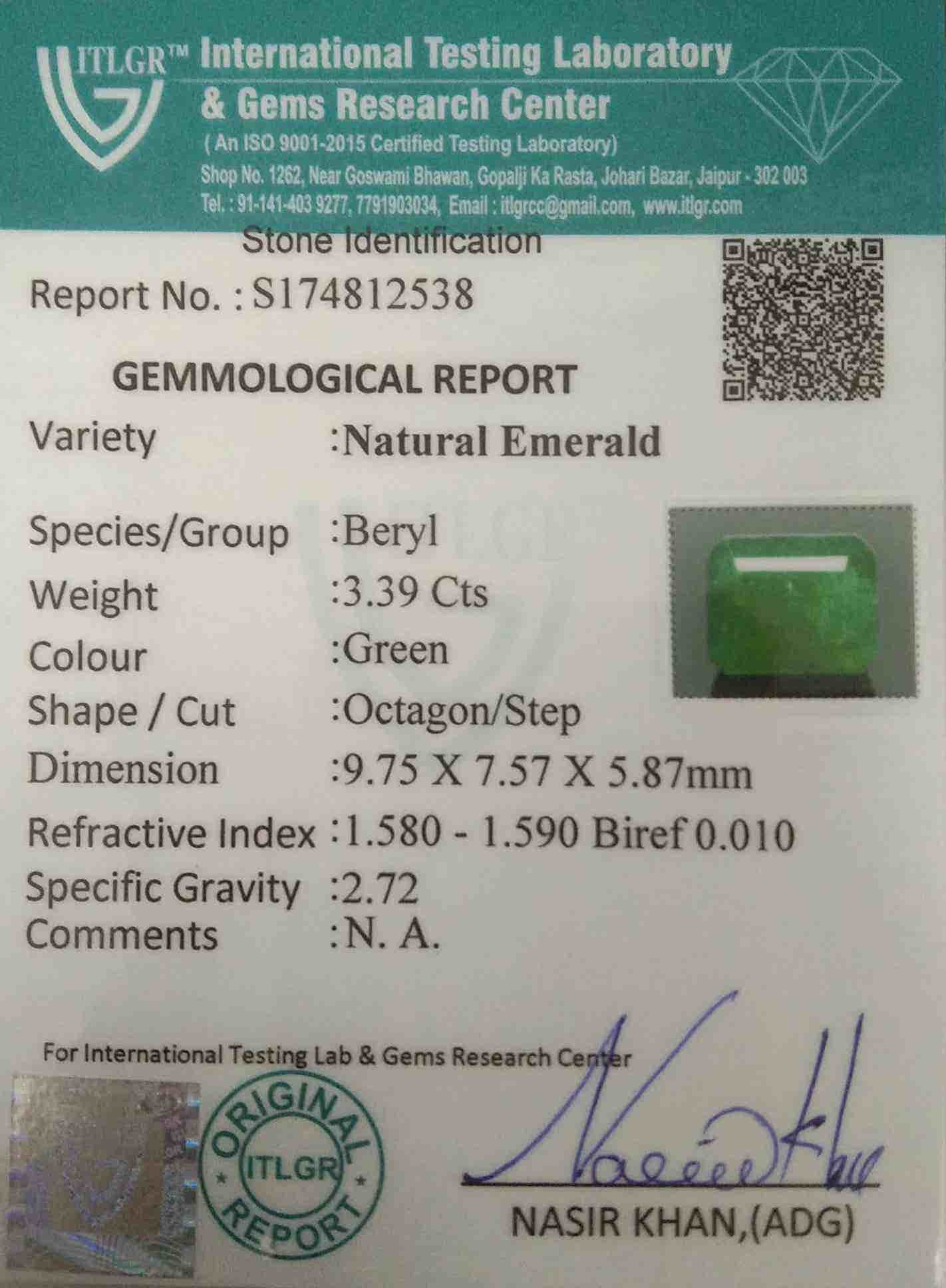 Emerald (Pachu Stone) - 3.39 Carat
