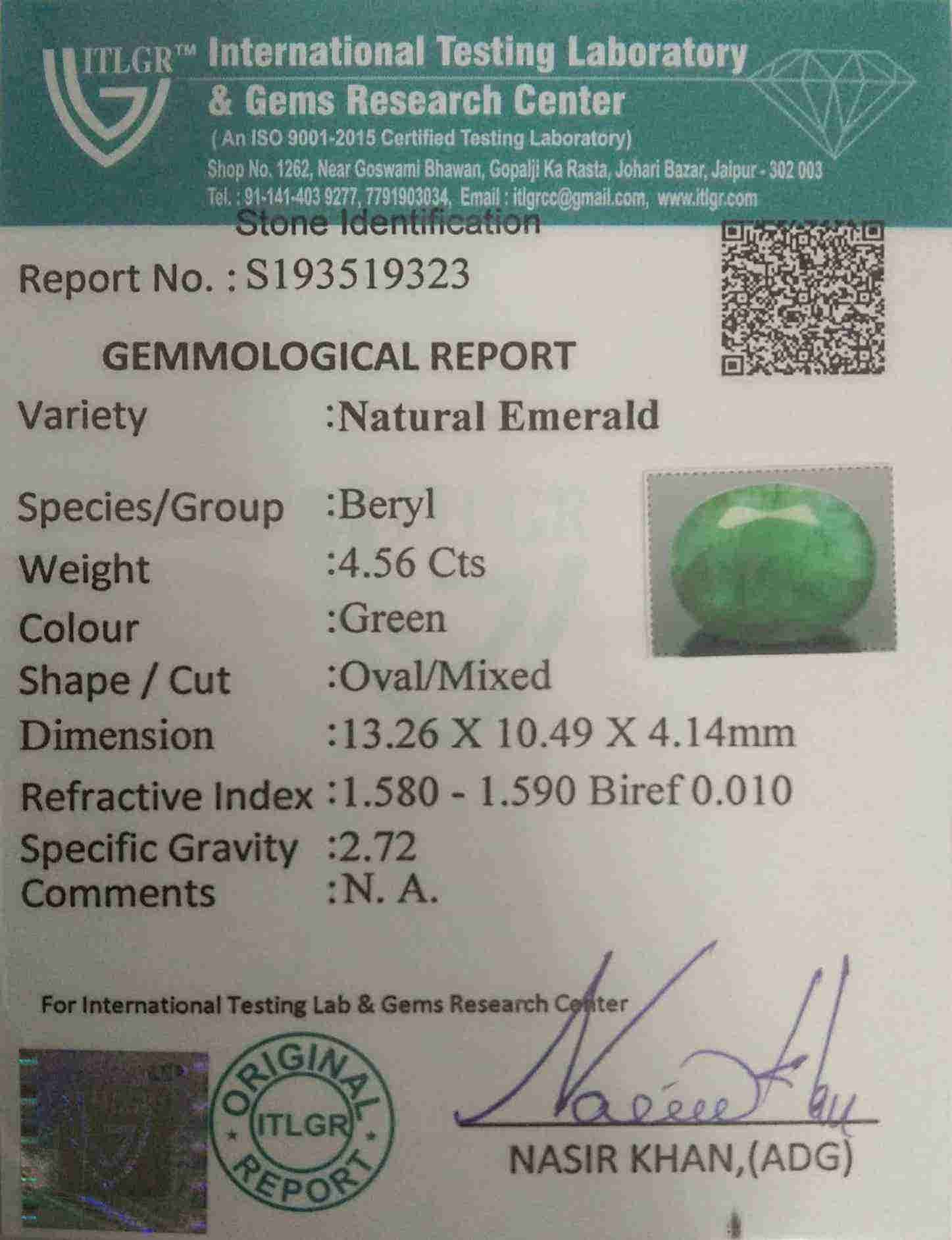 Emerald (Pachu Stone) - 4.56 Carat