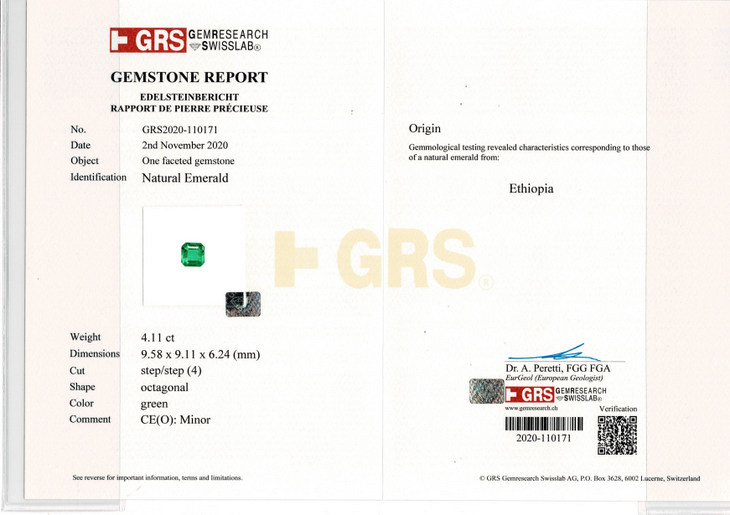 Minor Oil Emerald Ethiopia - 4.11 Carat