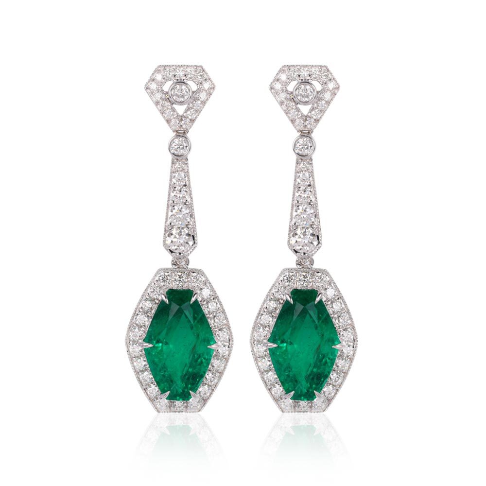 Geometric Fusion emerald dangle earrings