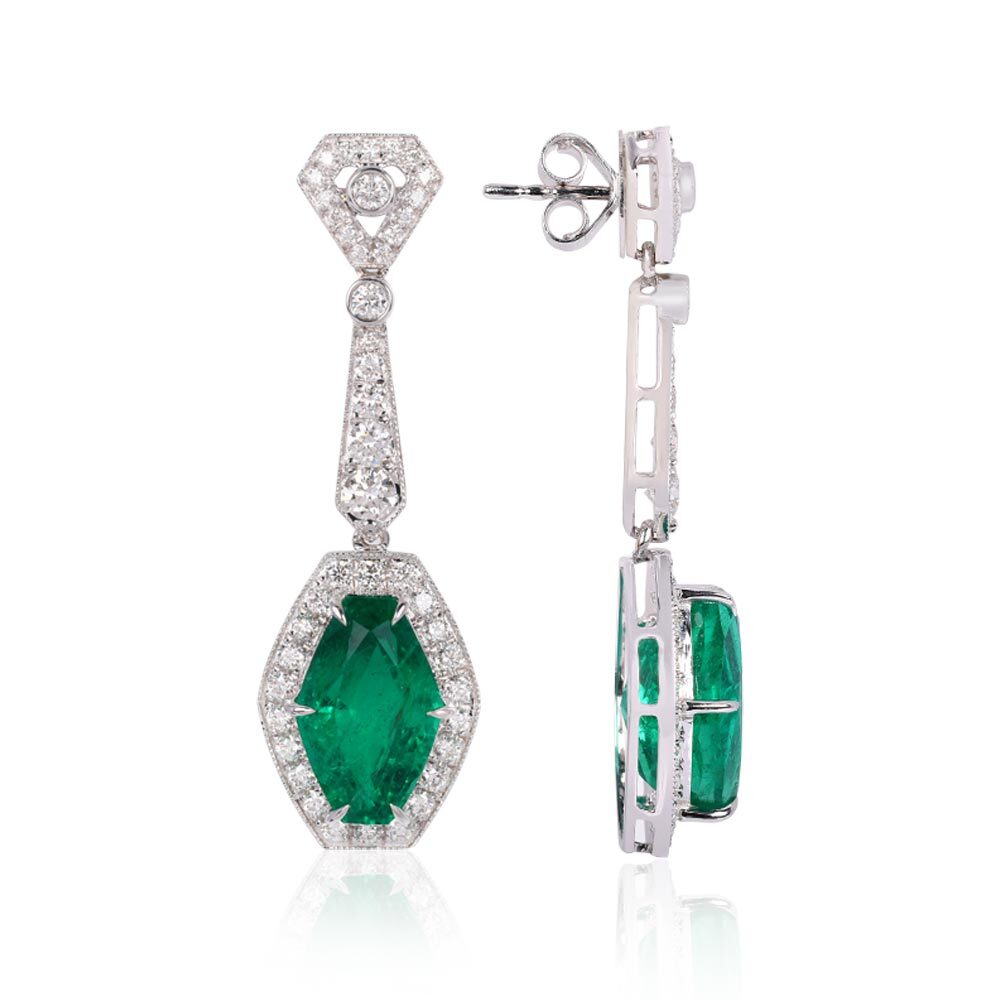 Geometric Fusion emerald dangle earrings