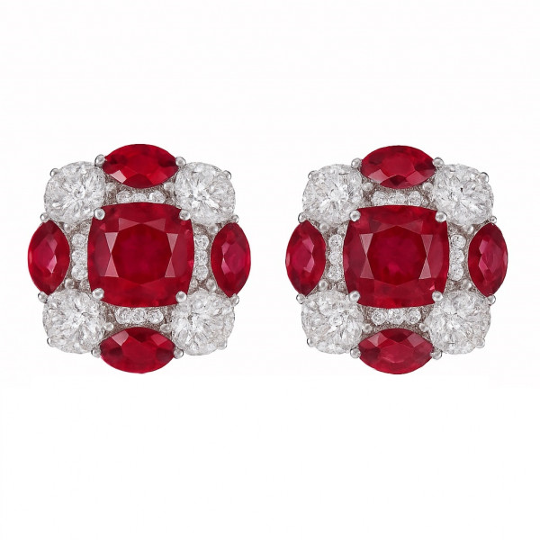 Geometric Glam Ruby stud earrings