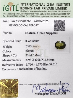 Green sapphire - 2.07 Carat