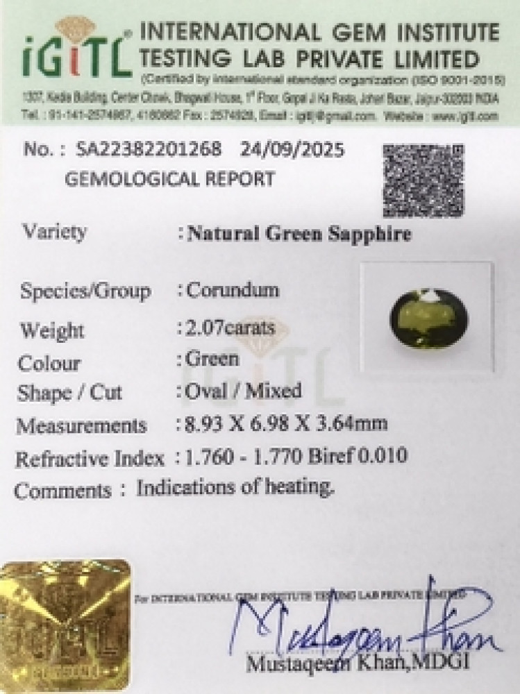 Green sapphire - 2.07 Carat