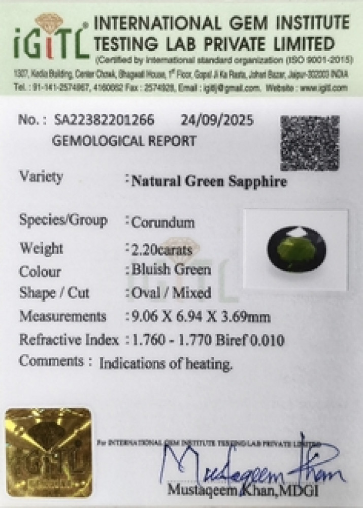 Green sapphire - 2.2 Carat