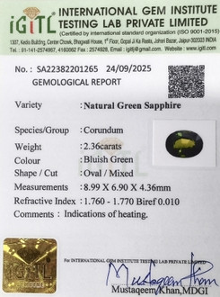 Green sapphire - 2.36 Carat