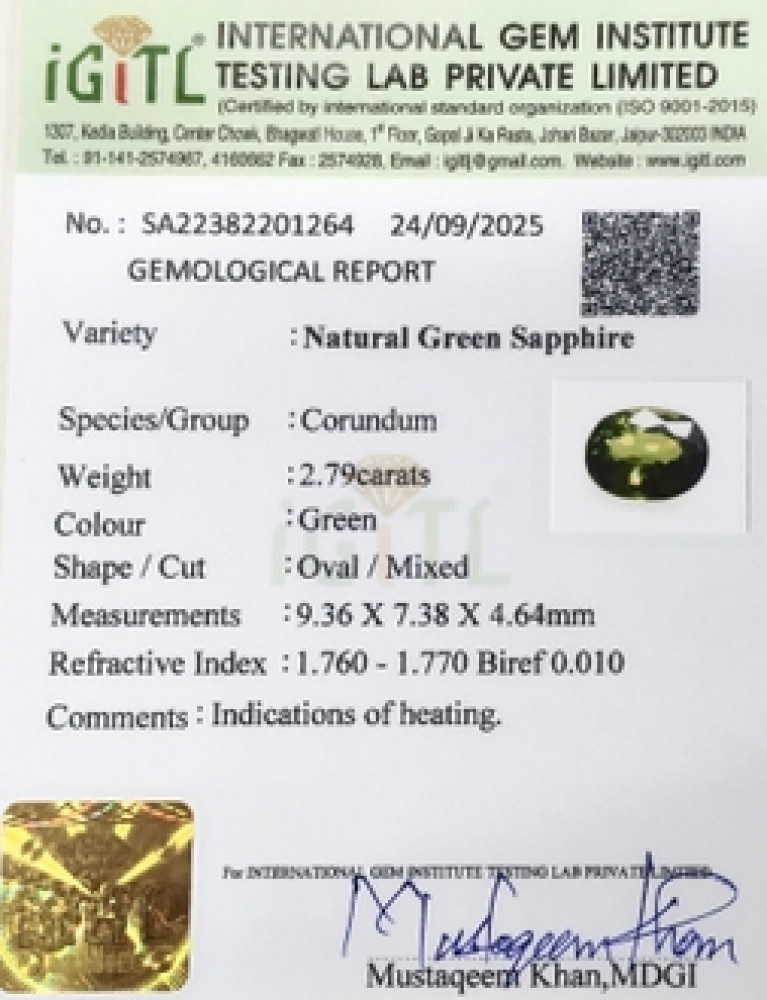 Green sapphire - 2.79 Carat