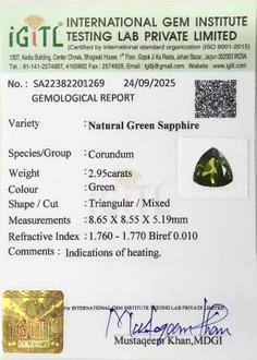 Green sapphire - 2.95 Carat