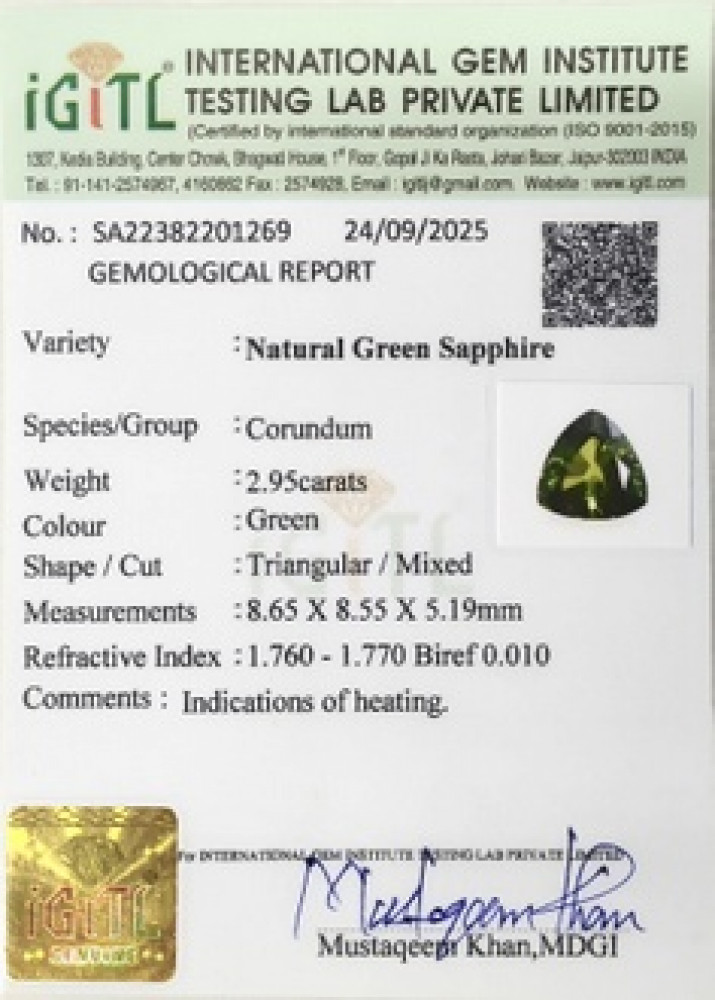 Green sapphire - 2.95 Carat