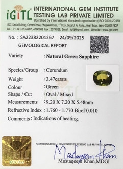 Green sapphire - 3.47 Carat