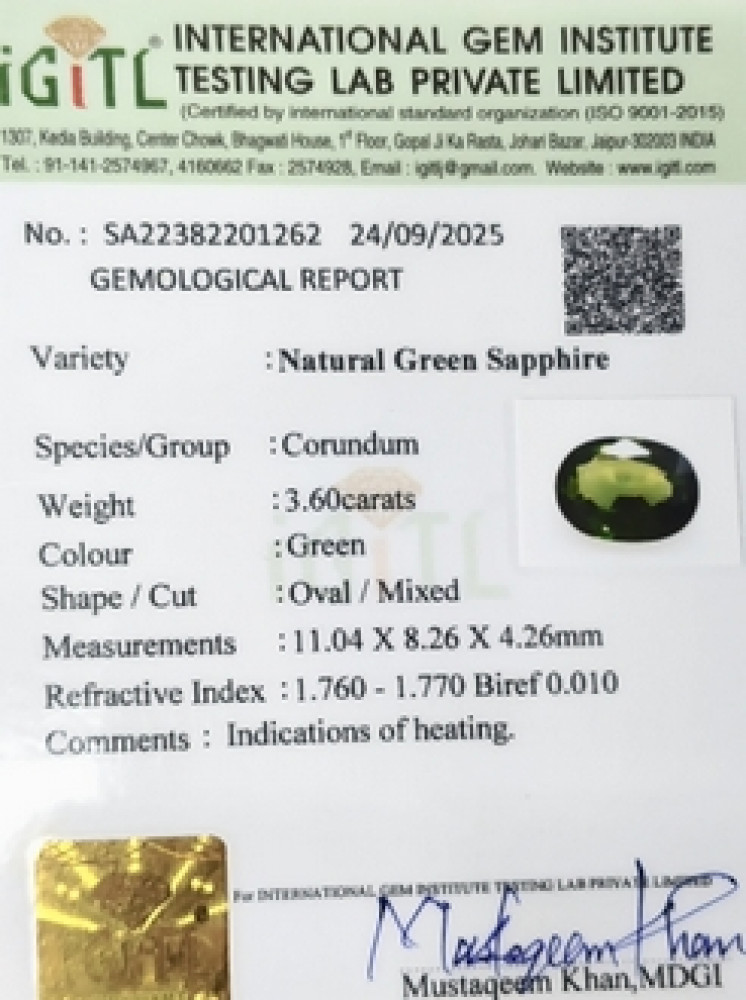 Green sapphire - 3.6 Carat
