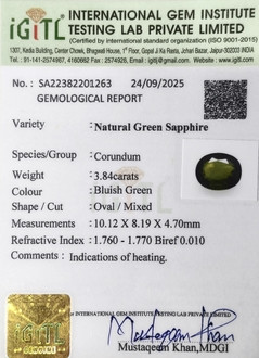 Green sapphire - 3.84 Carat