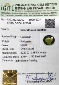 Green sapphire - 5.9 Carat