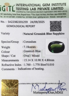 Green sapphire - 7.18 Carat