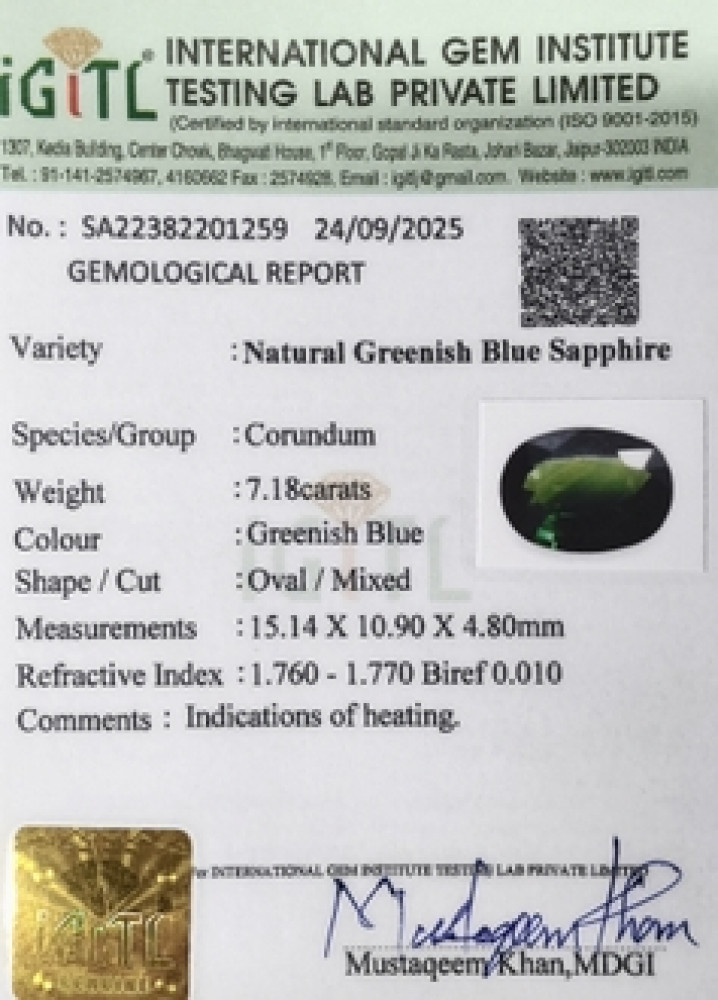 Green sapphire - 7.18 Carat